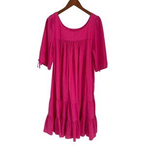 Vtg. Two Potato Tiered Dress Puff 3/4 Sleeves Flowy Boho-Chic Pink Large